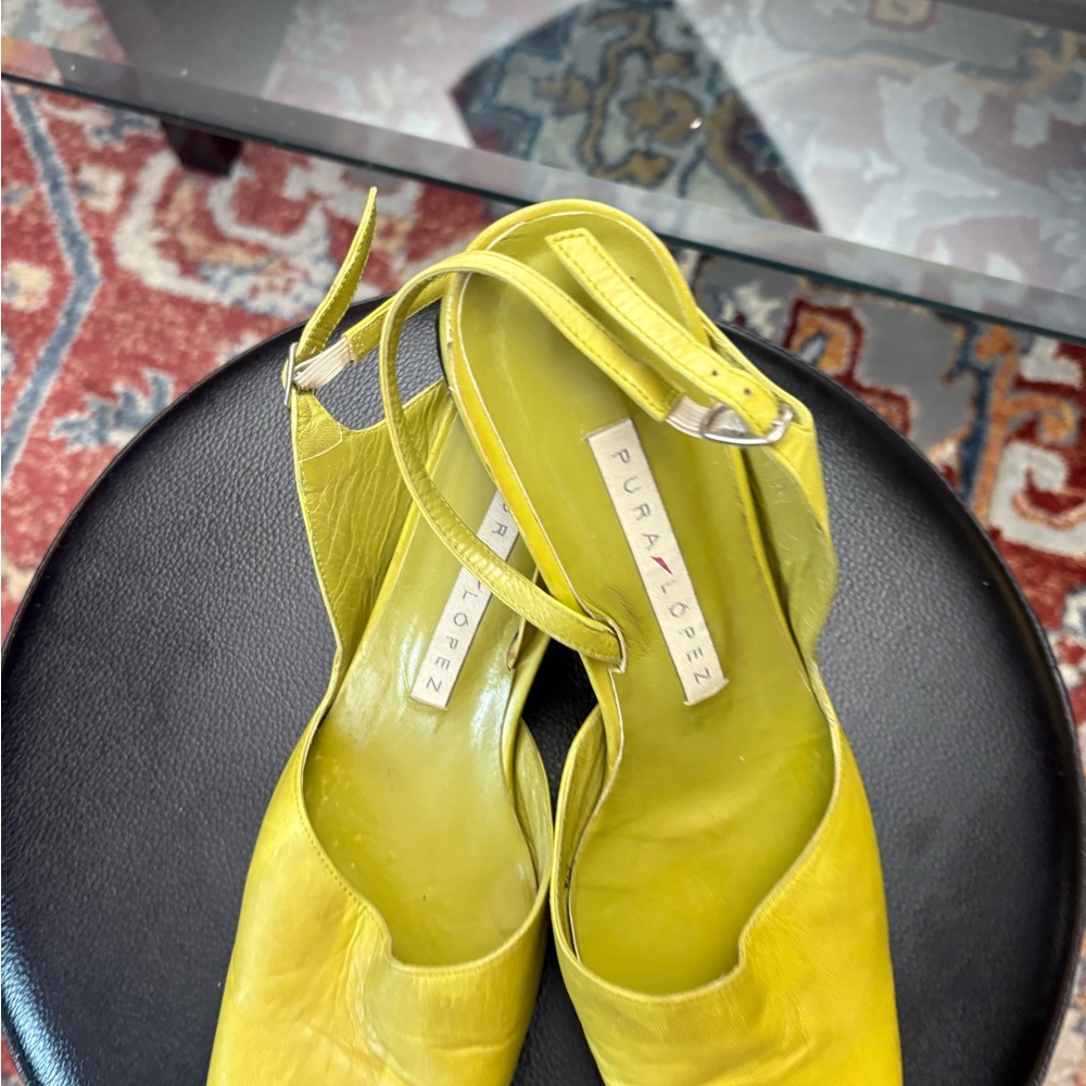 Pura Lopez Lime Yellow Leather Slingback Mules - Picture 8 of 16